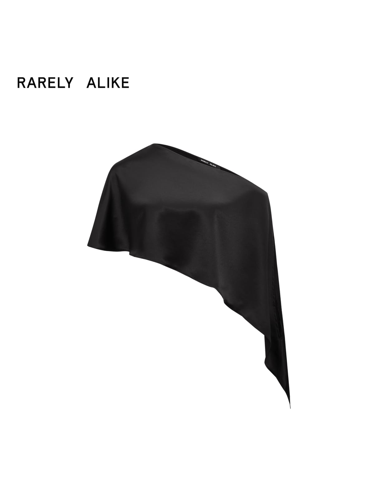 RARELY ALIKE Asymmetrical Satin One Shoulder Blouse in Black