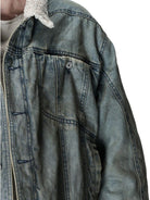 D5ove Faux Fur Collar Distressed Denim Jacket in Gray - On Model