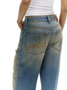 alright then Distressed Wide Leg Jeans in Blue - On Female Model