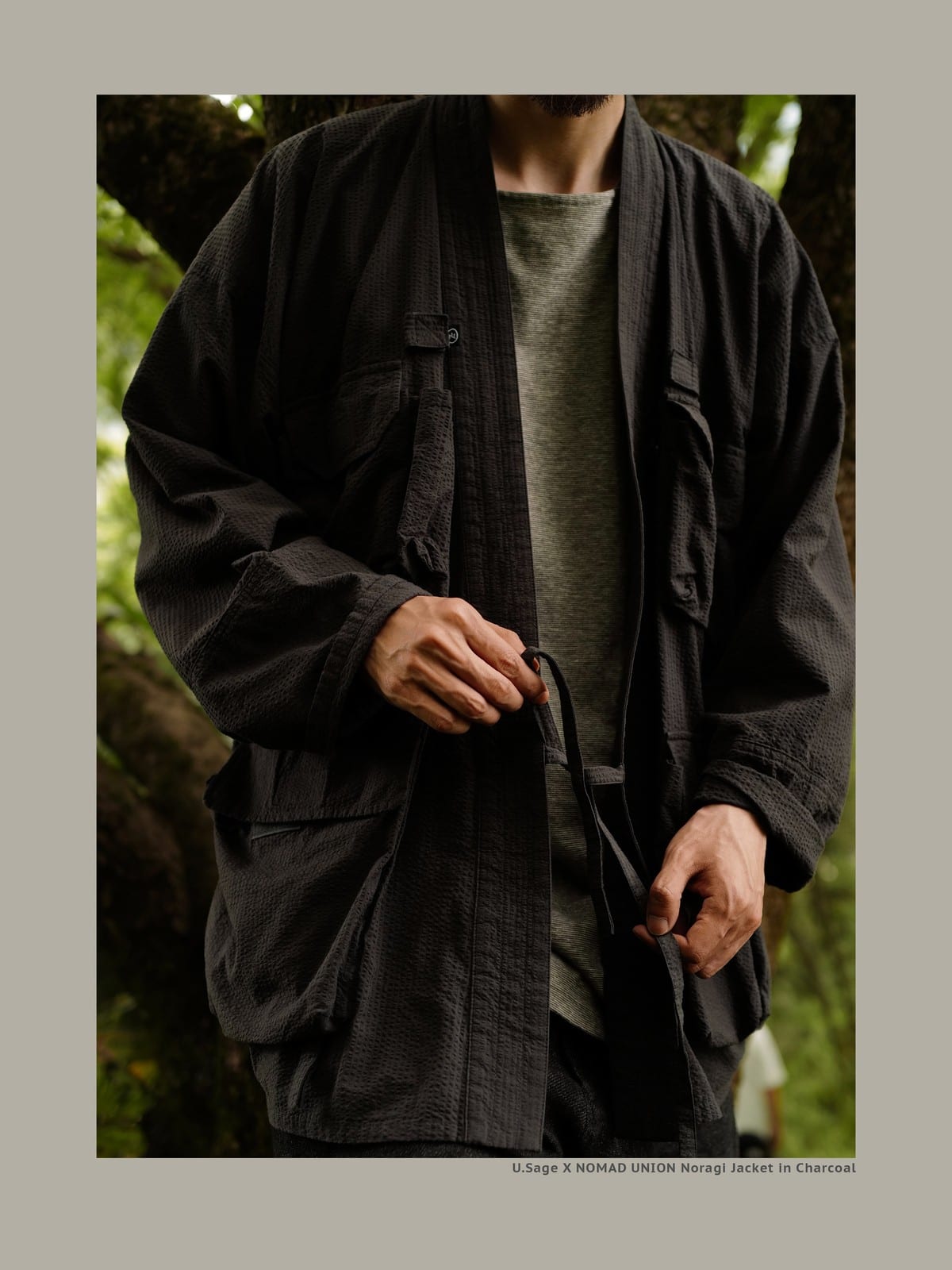 USAGE Reversible Utility Noragi Jacket in Black - On Male Model