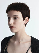 BLACKHEAD Two Tone Starburst Hoop Earrings in Gold - On Female Model