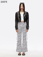 SMFK High Waisted Leopard Print Flared Pants in White - On Female Model