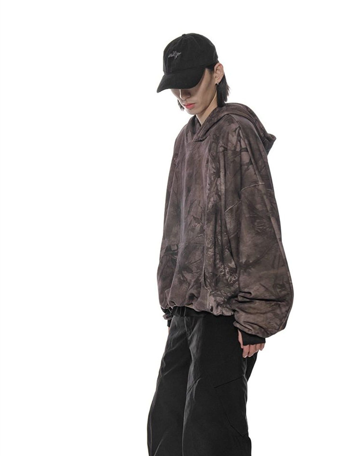 D5ove Distressed Forest Camo Hoodie in Gray - On Male Model