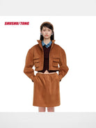 SHUSHU/TONG Wide Sleeve Cropped Jacket in Beige - On Female Model