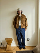 USAGE Heavyweight Canvas Cropped Workwear Jacket in Brown - On Male Model