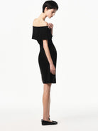 RARELY ALIKE Draped Off Shoulder Modal Top in Black - On Female Model