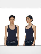 FaxCopyExpress Long U Cut Racer Tank in Black - On Female Model