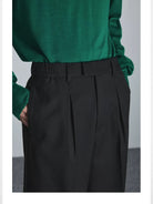 NANS Pleated Brushed Twill Cropped Pants in Black - On Model