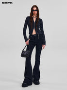 SMFK Stretch Cotton Blend Flared Jeans in Black - On Female Model