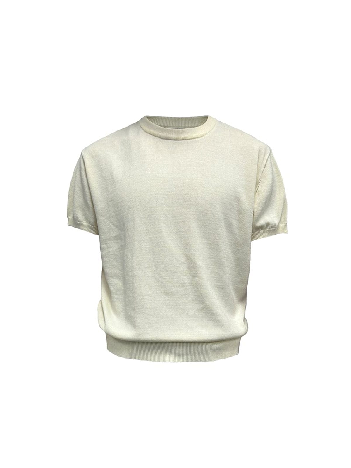 JCAESAR STUDIO Short Sleeve Knit Crewneck in Cream