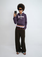 RARELY ALIKE Polka Dot Poodle Cropped Hoodie in Purple - On Female Model