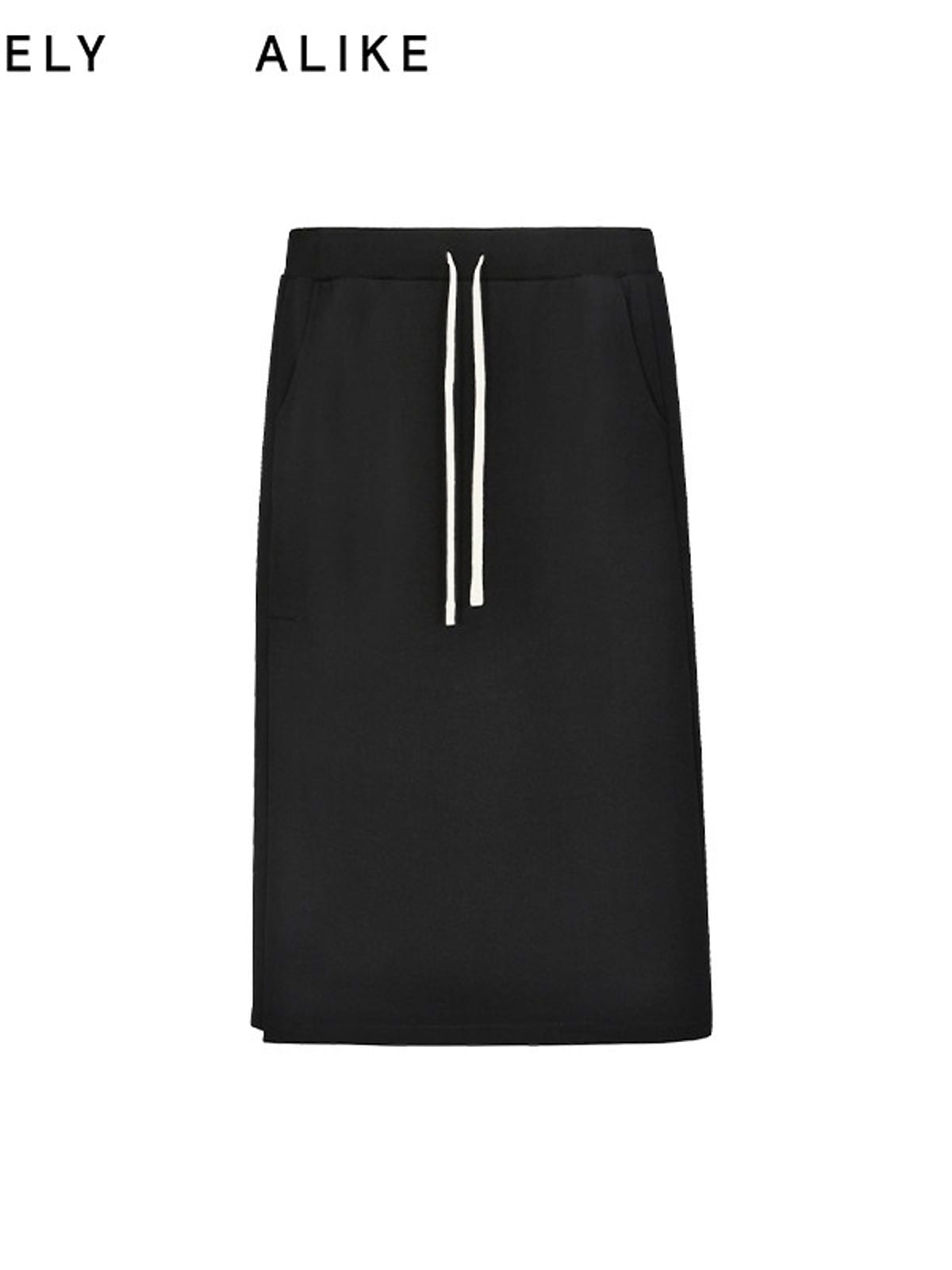 RARELY ALIKE Cotton Side Slit Midi Skirt in Black