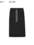 RARELY ALIKE Cotton Side Slit Midi Skirt in Black