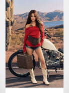 BeerBro Cowl Neck Knit Leopard Halter Set in Red - On Female Model