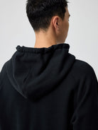 SIMPLE PROJECT Cotton Blend Zip Up Hoodie in Navy Blue - On Male Model