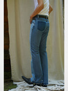 Retro 21 Spliced Contrast Flared Jeans in Denim - On Model