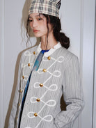 BADTASTE Braided Trim Equestrian Blazer in Sky Blue - On Female Model