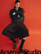 ACSENSE STUDIO Pleated Wool Blend Culottes in Brown - On Female Model