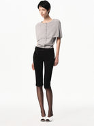 RARELY ALIKE Mock Two Piece Cape Knit Cardigan in Gray - On Female Model