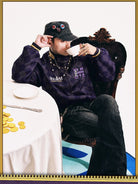 MEDM Embroidered JoJo Plaid Bomber Jacket in Purple - On Male Model