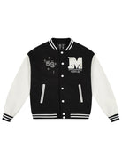 MEDM Pearl Embellished Varsity Jacket in Black