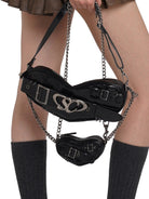 SweetChilling Leather Heart Buckle Chain Bag in Black - On Female Model