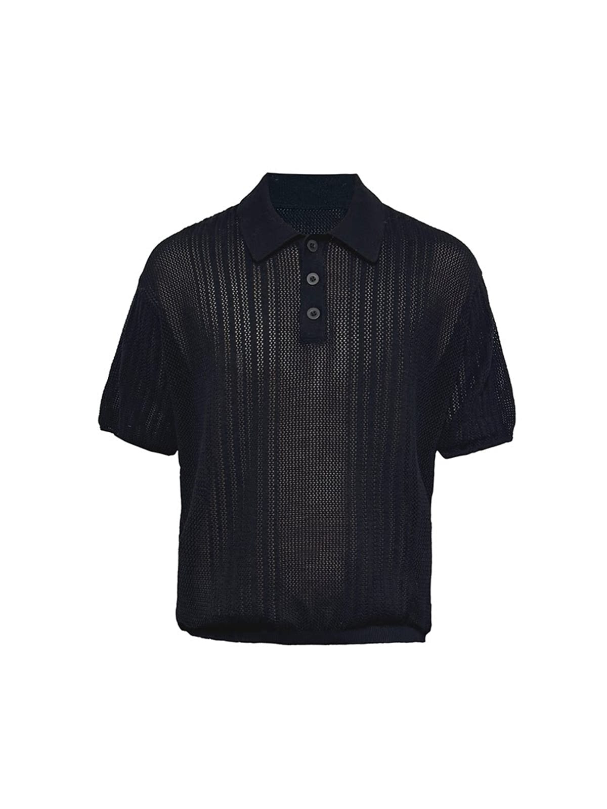 JCAESAR STUDIO Pointelle Ribbed Cotton Polo in Navy