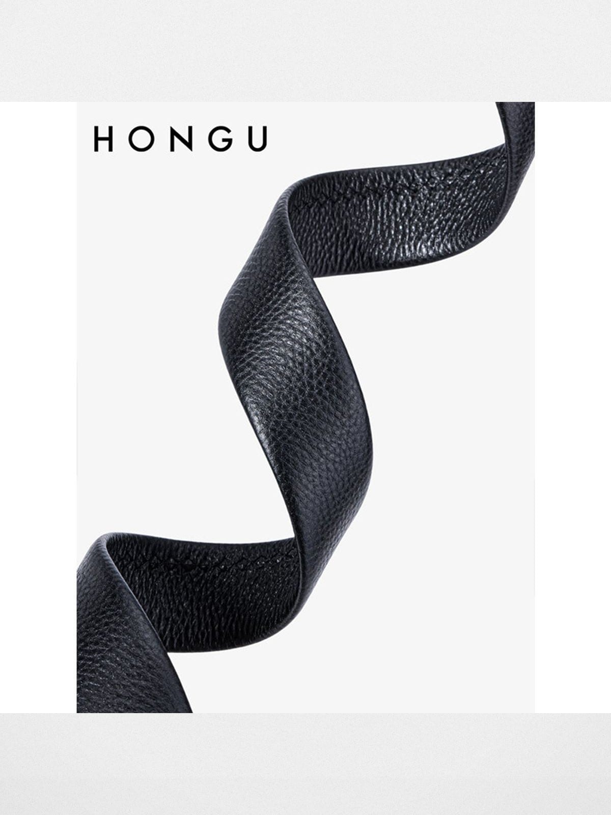 HONGU Cowhide Leather Automatic Buckle Belt in Black - Detail