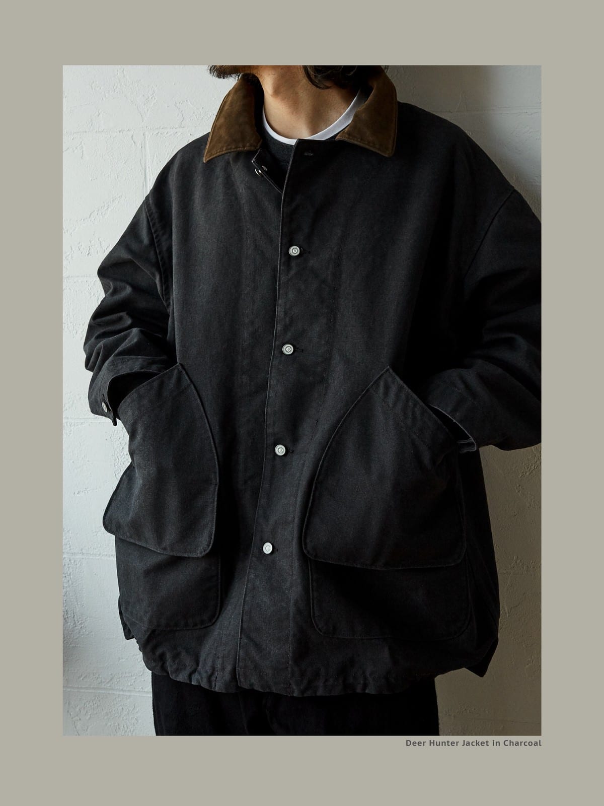 USAGE Heavyweight Canvas Hunting Jacket in Gray - On Male Model