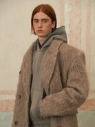 Retro 21 Long Pile Wool Double Breasted Coat in Camel - On Male Model