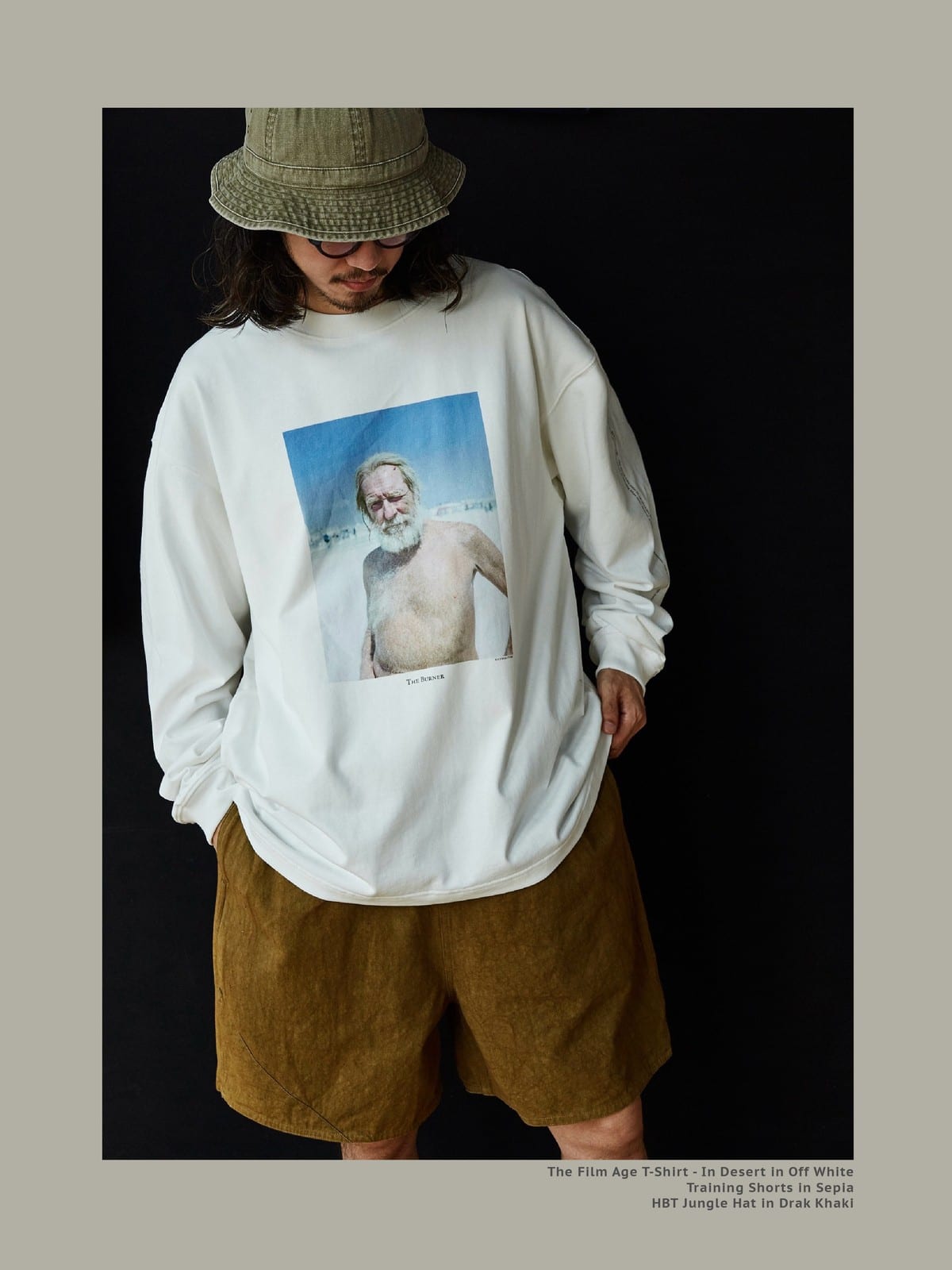 USAGE Vintage Photo Print Cotton T Shirt in White - On Male Model