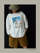 USAGE Vintage Photo Print Cotton T Shirt in White - On Male Model