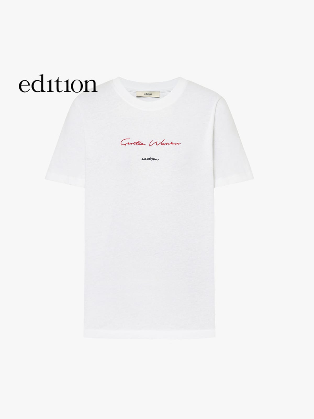 EDITION Embroidered Cotton Hemp T Shirt in White