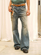 Retro 21 Vintage Wash 646 Style Flared Jeans in Blue - On Male Model