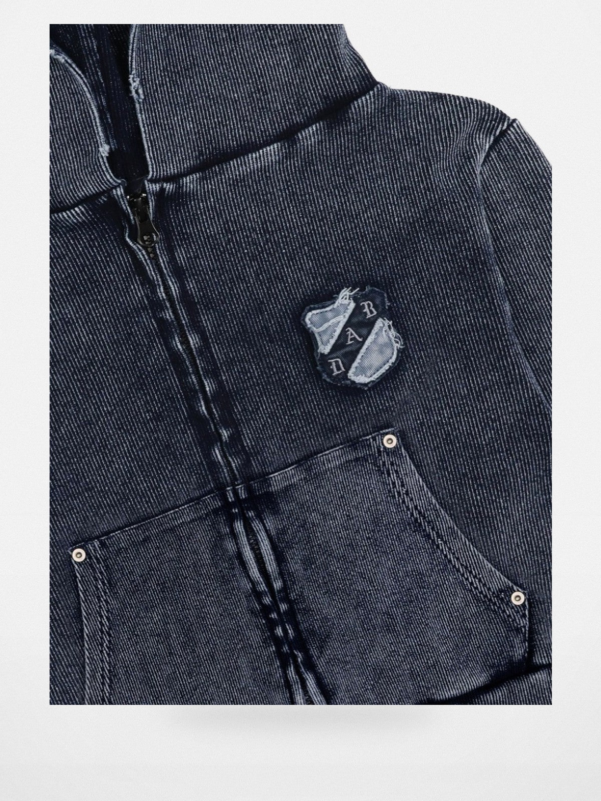 BADSEED Rust Wash Hooded Denim Jacket in Denim - Detail
