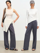 MSBEAST Cotton Blend Wide Leg Sweatpants in Gray - On Female Model