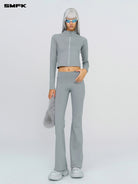SMFK Brushed Fleece Zip Up Cropped Jacket in Gray - On Female Model