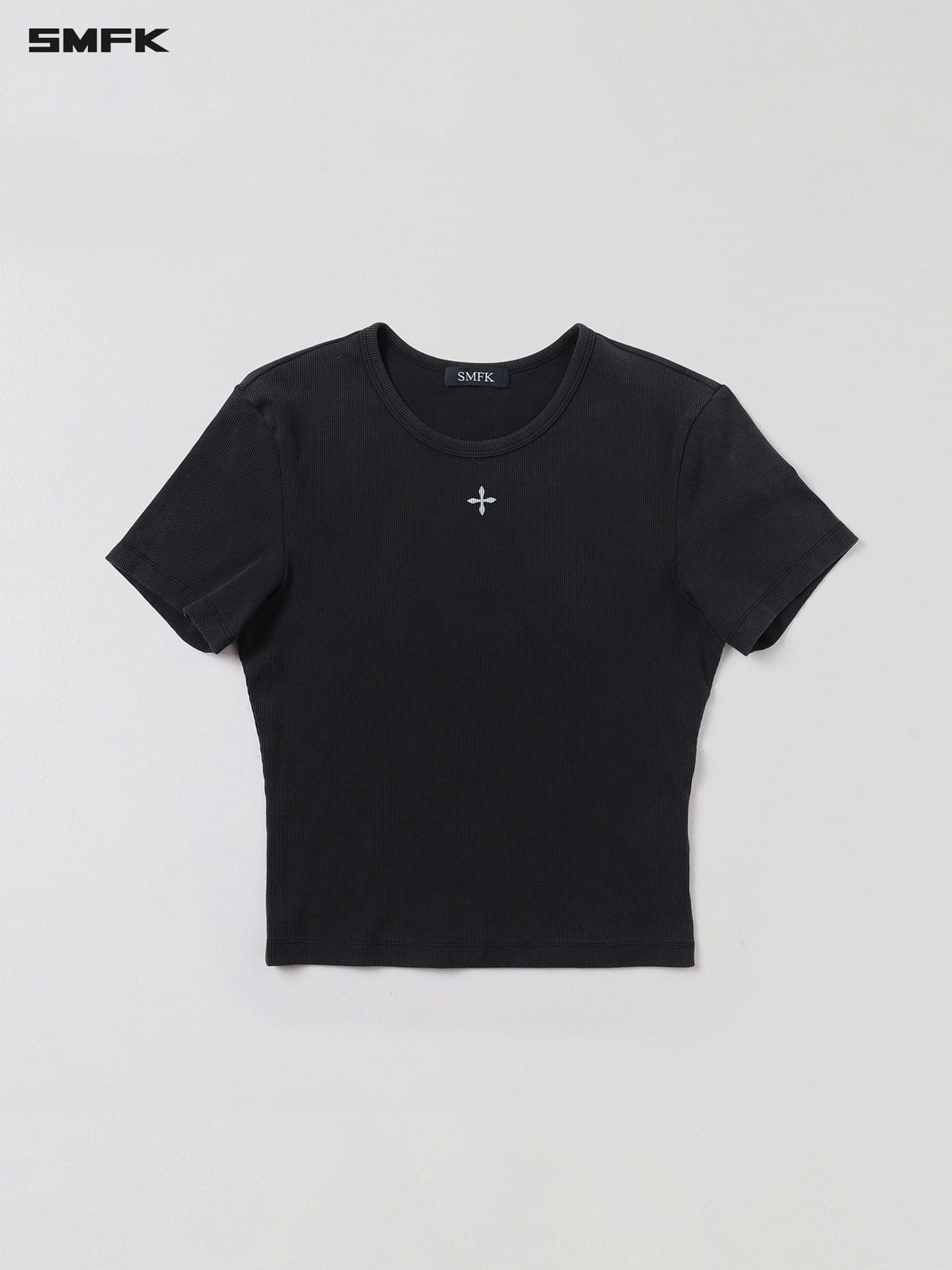 SMFK Silk Blend Short Sleeve Crop Top in Black