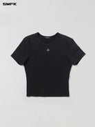 SMFK Silk Blend Short Sleeve Crop Top in Black