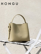 HONGU Cowhide Leather Bucket Bag in Beige - Lifestyle