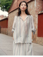 TEASEL Printed Lyocell Top Skirt Set in Blue - On Female Model
