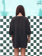 D5ove Distressed Sad Bear Graphic Cotton T Shirt in Black - On Model