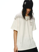 D5ove Vintage Print Cotton Linen T Shirt in White - On Model