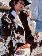 PERSONSOUL Cow Print Hair On Leather Biker Jacket in Brown - On Male Model