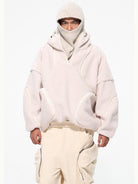 D5ove Sherpa Fleece Half Zip Sweatshirt in White - On Male Model