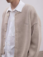 Aftertaste Jacquard Organic Cotton Blend Cardigan in Beige - On Male Model