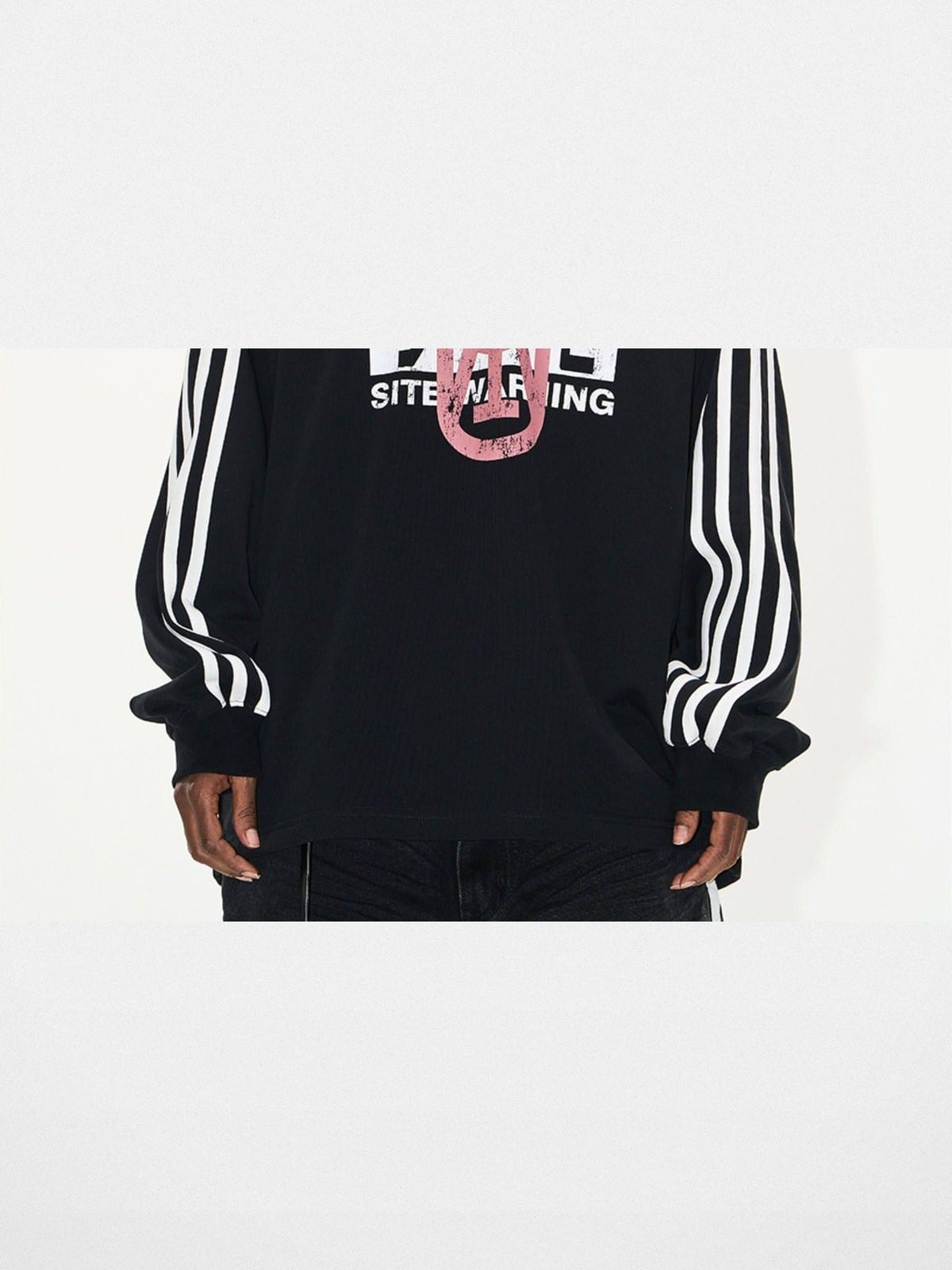 BLINDNOPLAN Color Block Graphic Raglan Sweatshirt in Black - On Model