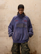 PERSONSOUL Embroidered Tie Dye Stand Collar Sweatshirt in Purple - On Female Model