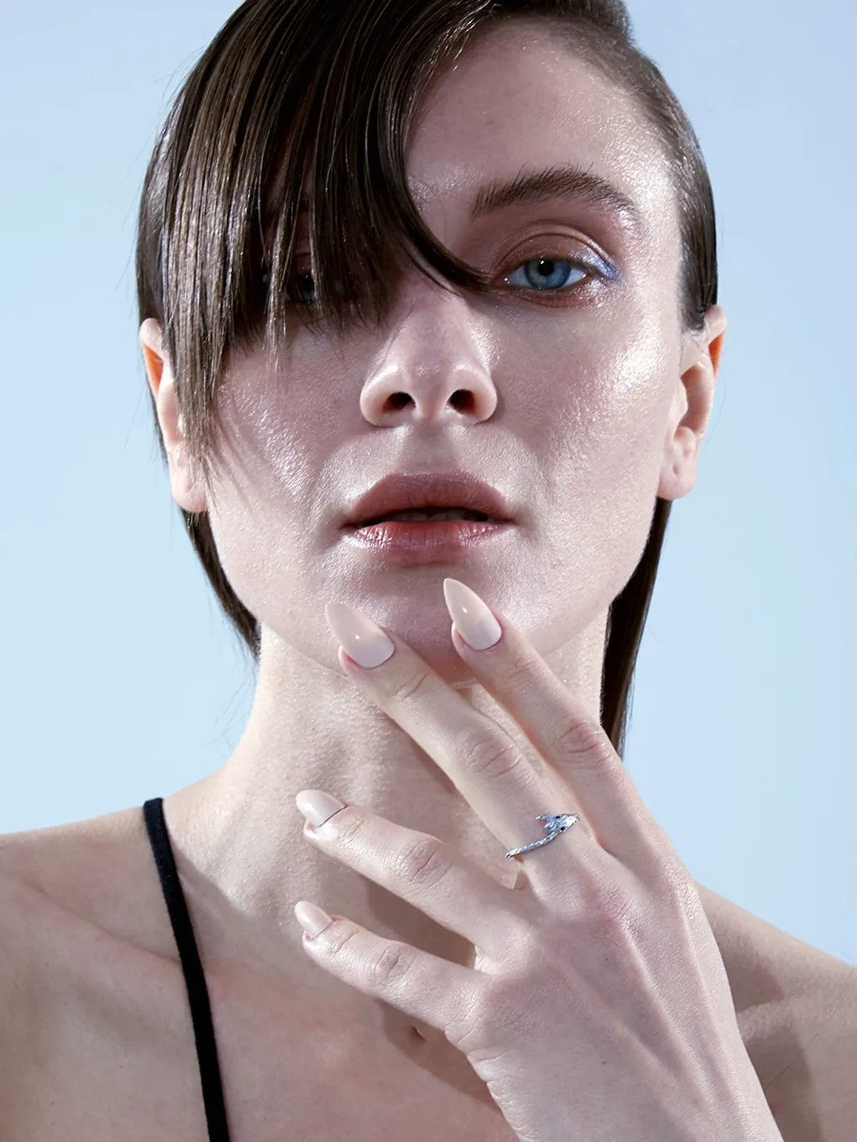 BLACKHEAD Serpentine Steel Rhinestone Ring in Silver - On Female Model