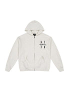 MEDM Embroidered Cotton Blend Zip Up Hoodie in Beige